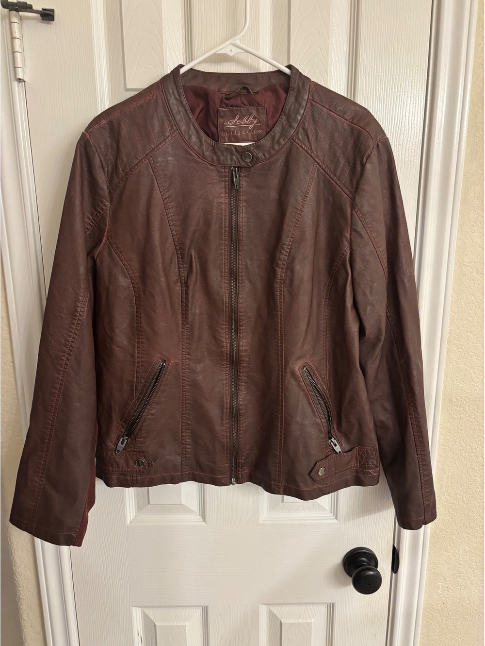 Sebby Collection Brown Faux Leather Moto Jacket Women’s Medium Zip Front